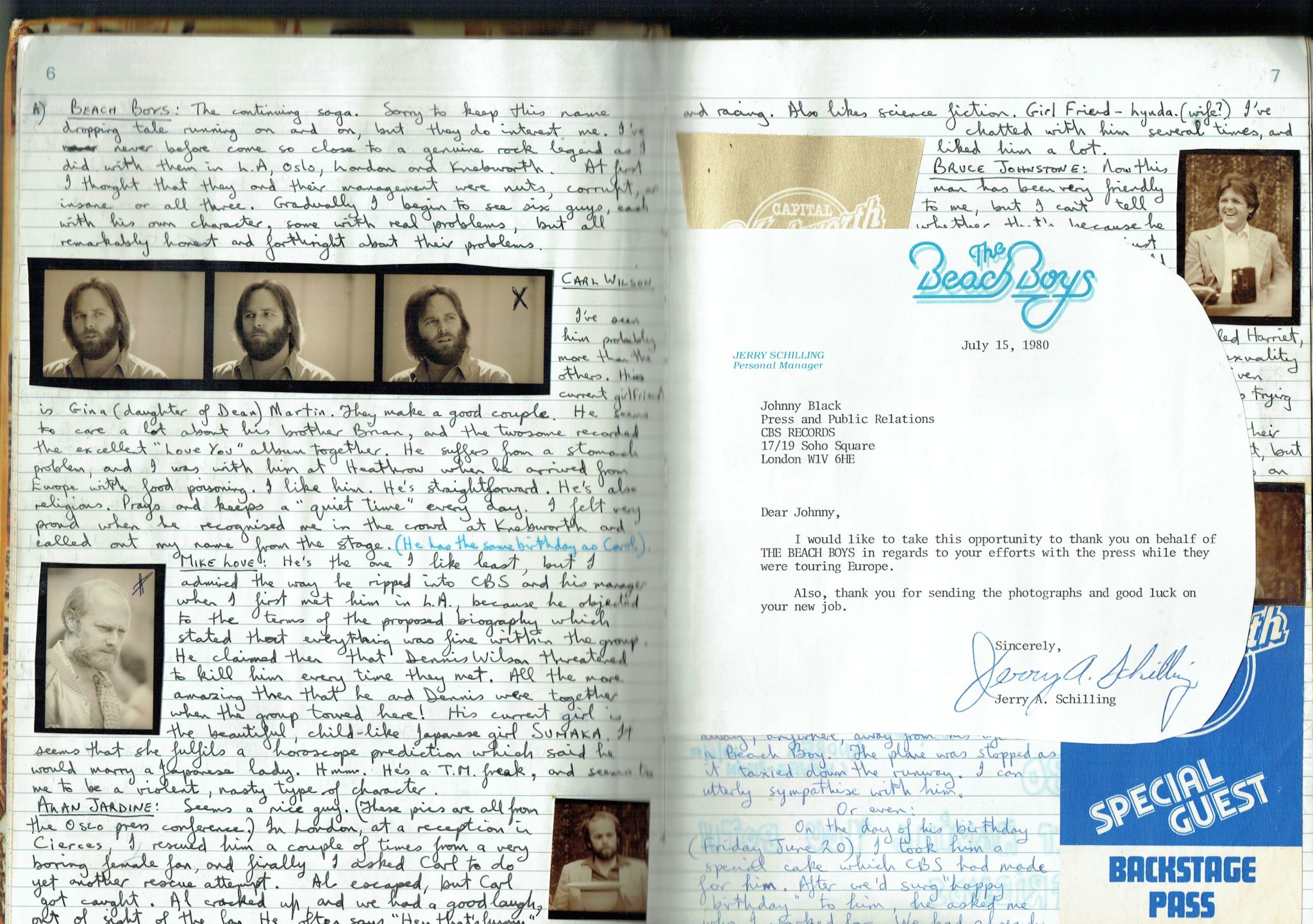 Johnny Black diary pages, Beach Boys, 1976